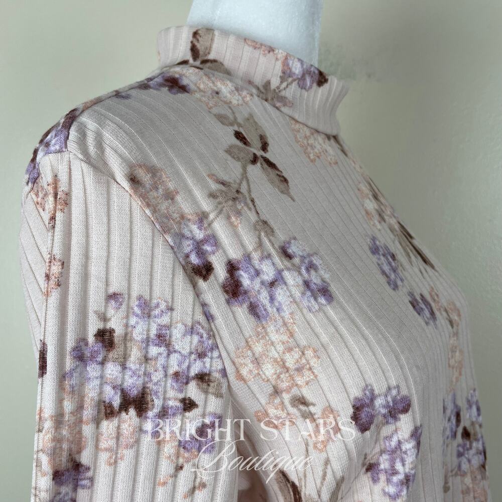 Rare Floral Cropped Mock Neck Ribbed Top Long Sleeve ASO Enid Sinclair Wednesday - Picture 9 of 11
